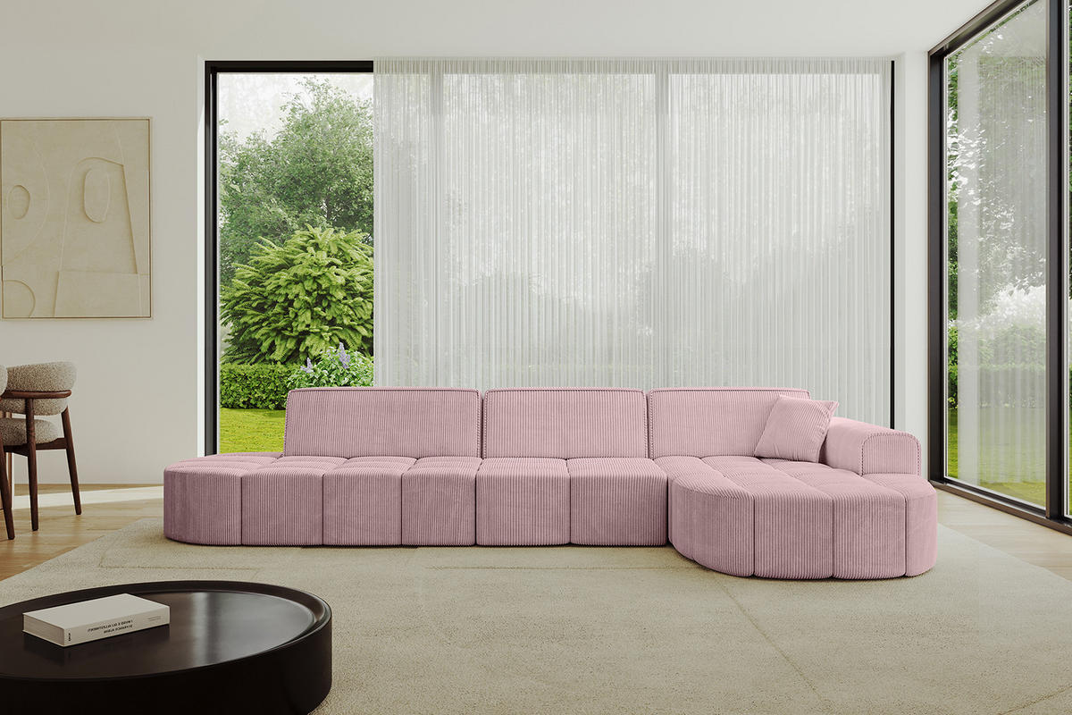 ECKSOFA Ottomane Rechts LIVO-L2 - 337x173x79,5 cm Rosa - Rosa, Holzwerkstoff/Textil (337/173cm) - ALTDECOR