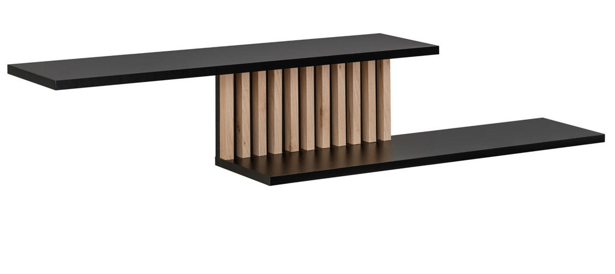 WANDBOARD schwarz, Eiche Jackson 162 cm, Wandregal mit 3D Lamellen - Eichefarben/Schwarz, Holzwerkstoff (160/30/25cm) - Furn.Design