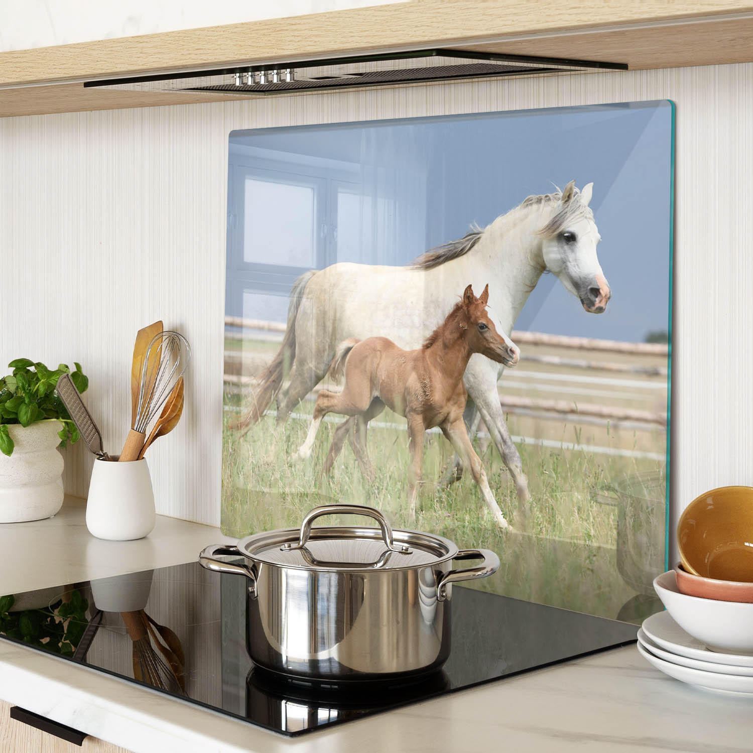 GLASPLATTE 60x52 cm Stute mit Fohlen - Beige, Glas (60/52cm) - TULUP
