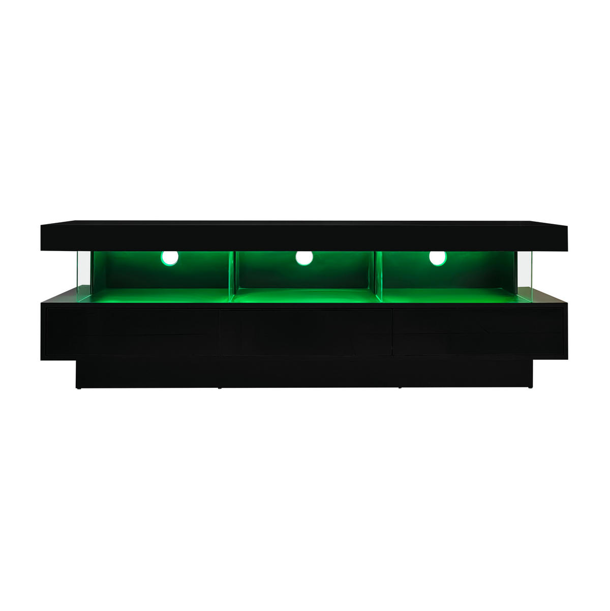 LOWBOARD 160/38/50,5 cm in Schwarz Hochglanz mit LED-Beleuchtung und 3 Glasablagen - Schwarz, Holzwerkstoff (160/50.5/38cm) - Flora Grace