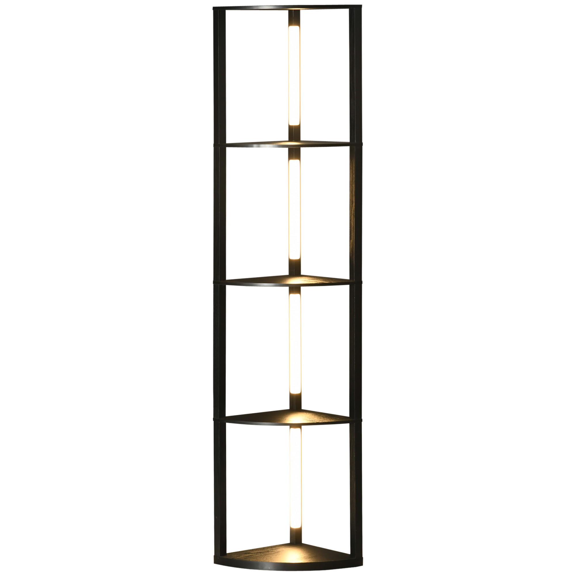 STEHLAMPE, LED Stehleuchte mit 4 Ablagen, E27 Sockel, 24 W Standlampe, Schwarz - Schwarz, Holzwerkstoff (41/29.5/163.5cm) - HOMCOM