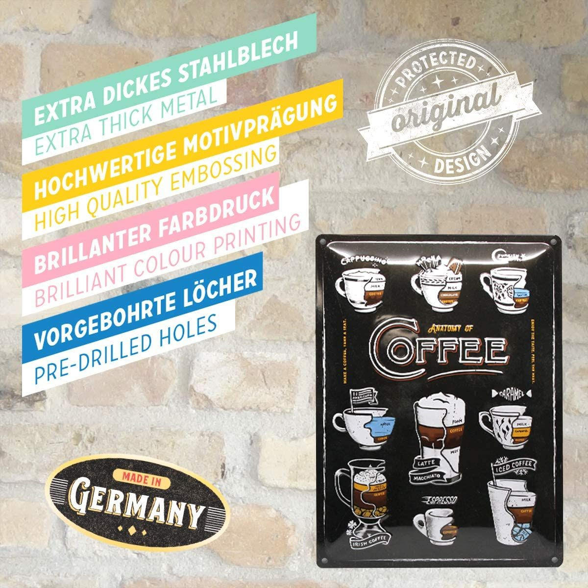 BLECHSCHILD 30/40 cm Coffee & Chocolate Anatomy of Coffee - Multicolor, Metall (30/40/0.2cm) - Nostalgic-Art