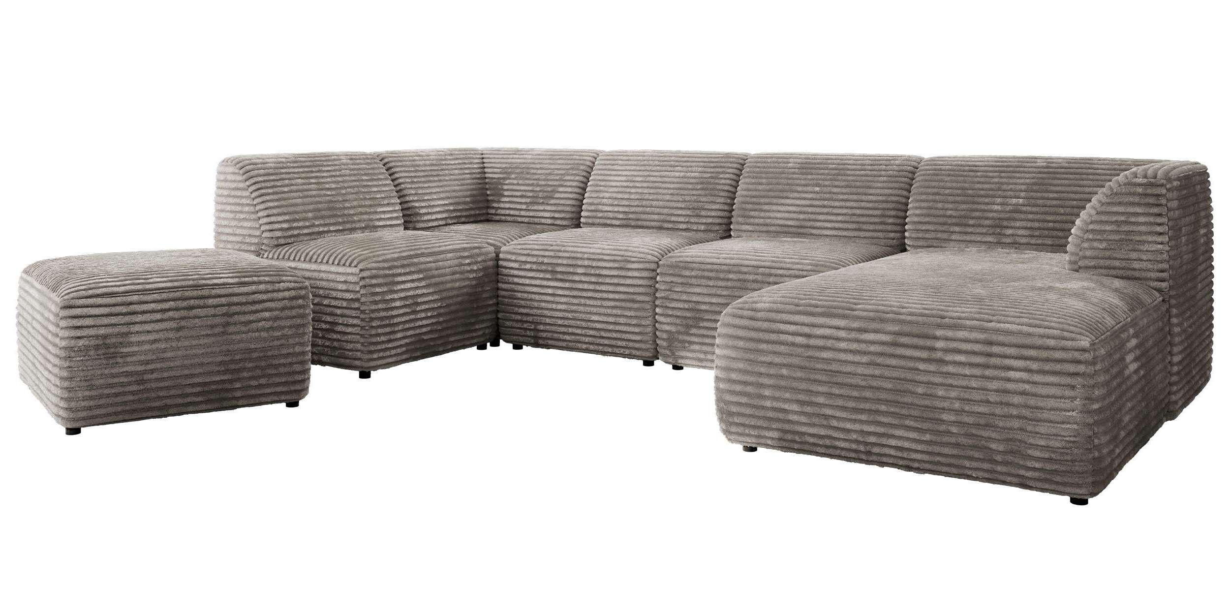 WOHNLANDSCHAFT MODARO U 6M - Hellbraun Cord - Rechts - Hellbraun/Schwarz, Textil (345/78/180cm) - MKS
