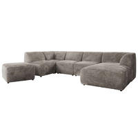 WOHNLANDSCHAFT MODARO U 6M - Hellbraun Cord - Rechts - Hellbraun/Schwarz, Textil (345/78/180cm) - MKS