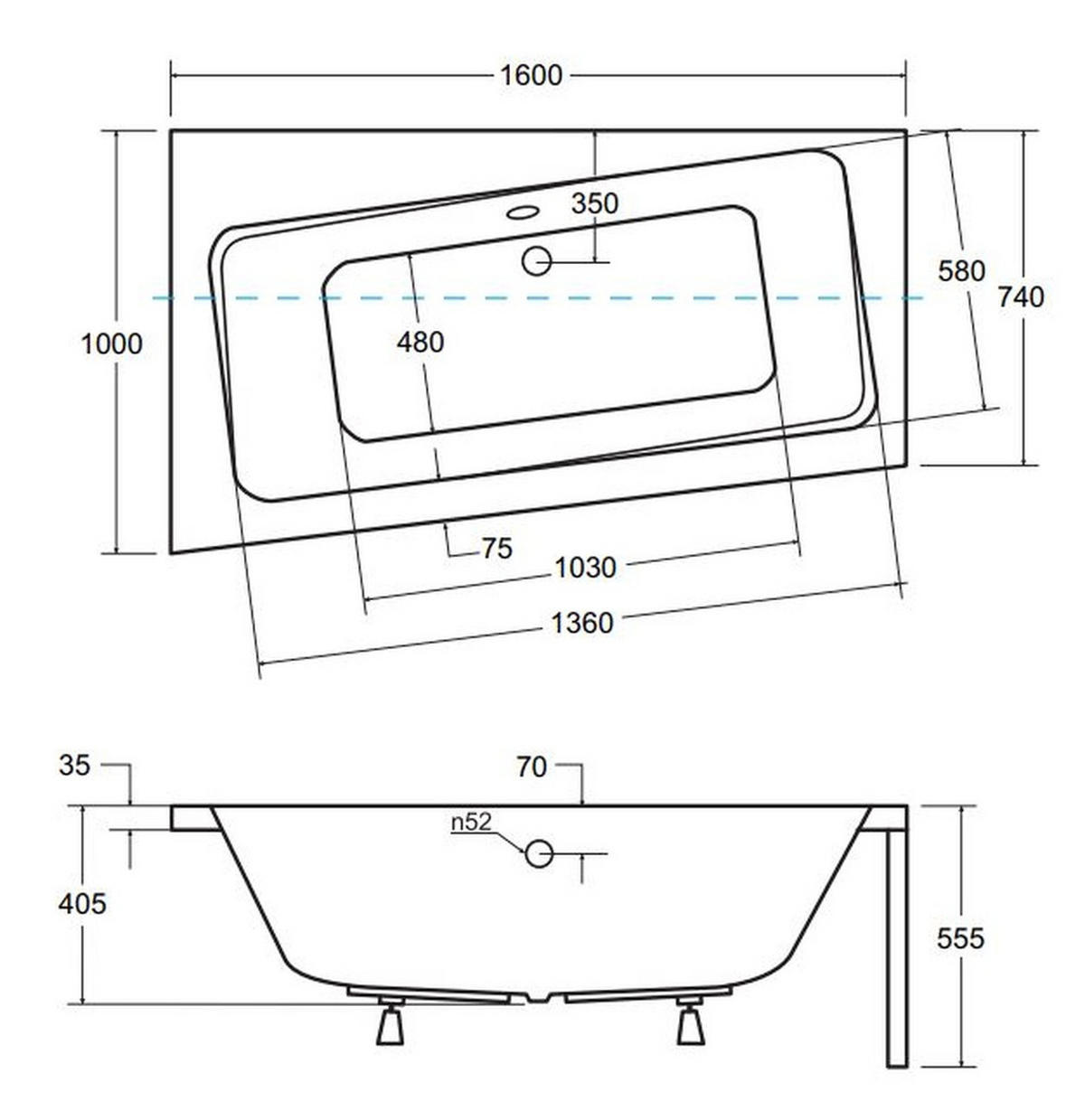 BADEWANNE Eckwanne INFINITY 160/100 Links mit Schürze Ablauf Füße - Weiß, Kunststoff (100/55.5/160cm) - bad land