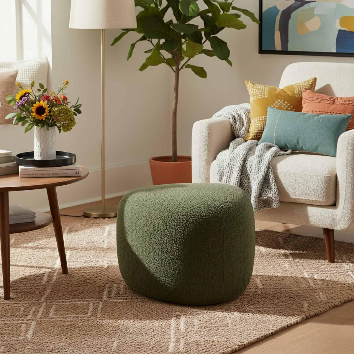 HOCKER oval 52/48/32 cm Stoff Dunkelgrün - Dunkelgrün, Holz/Textil (52/32/48cm) - CLP