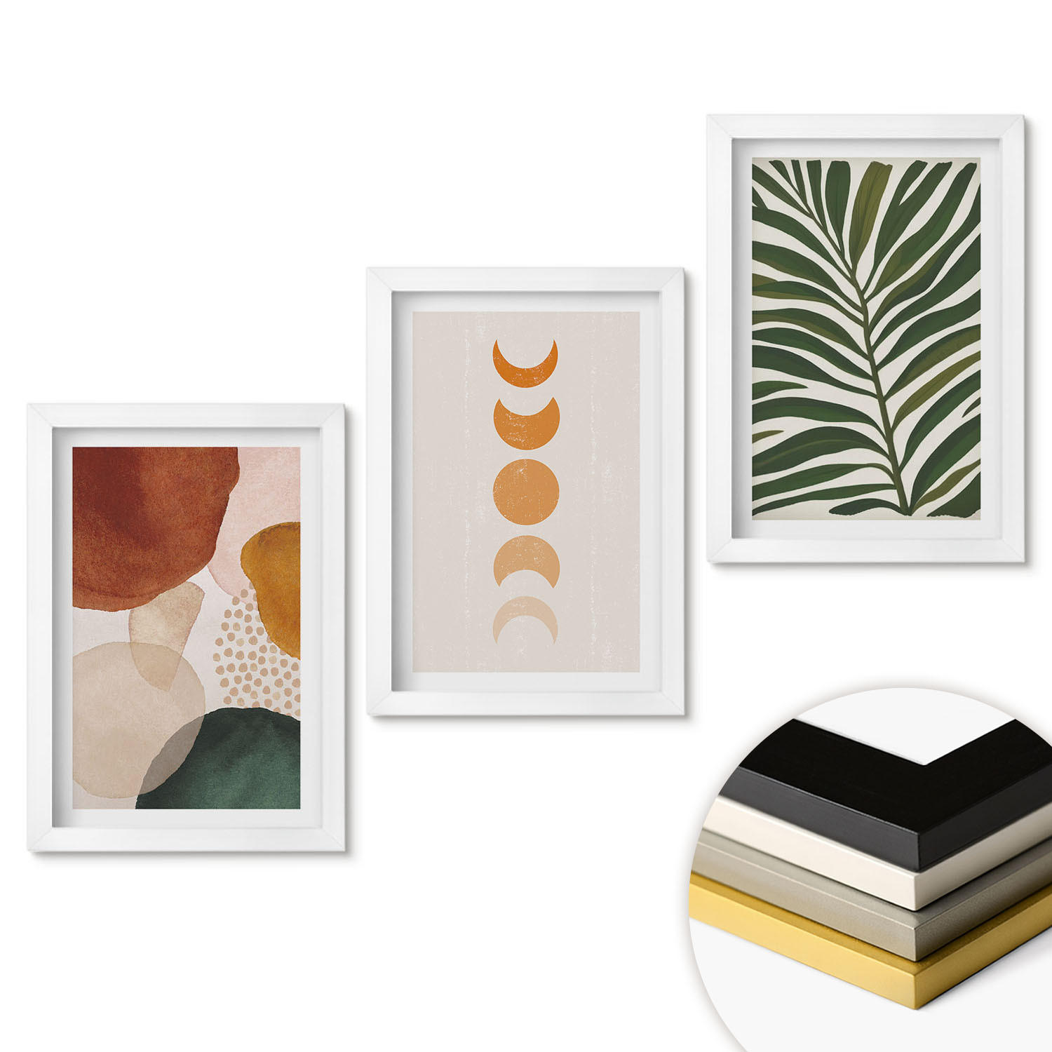 WANDBILDER 3er-Set - 20x30 cm Weißer Rahmen - Abstrakte Blattformen - Weiß, Kunststoff (20/30cm) - ArtPrintCave