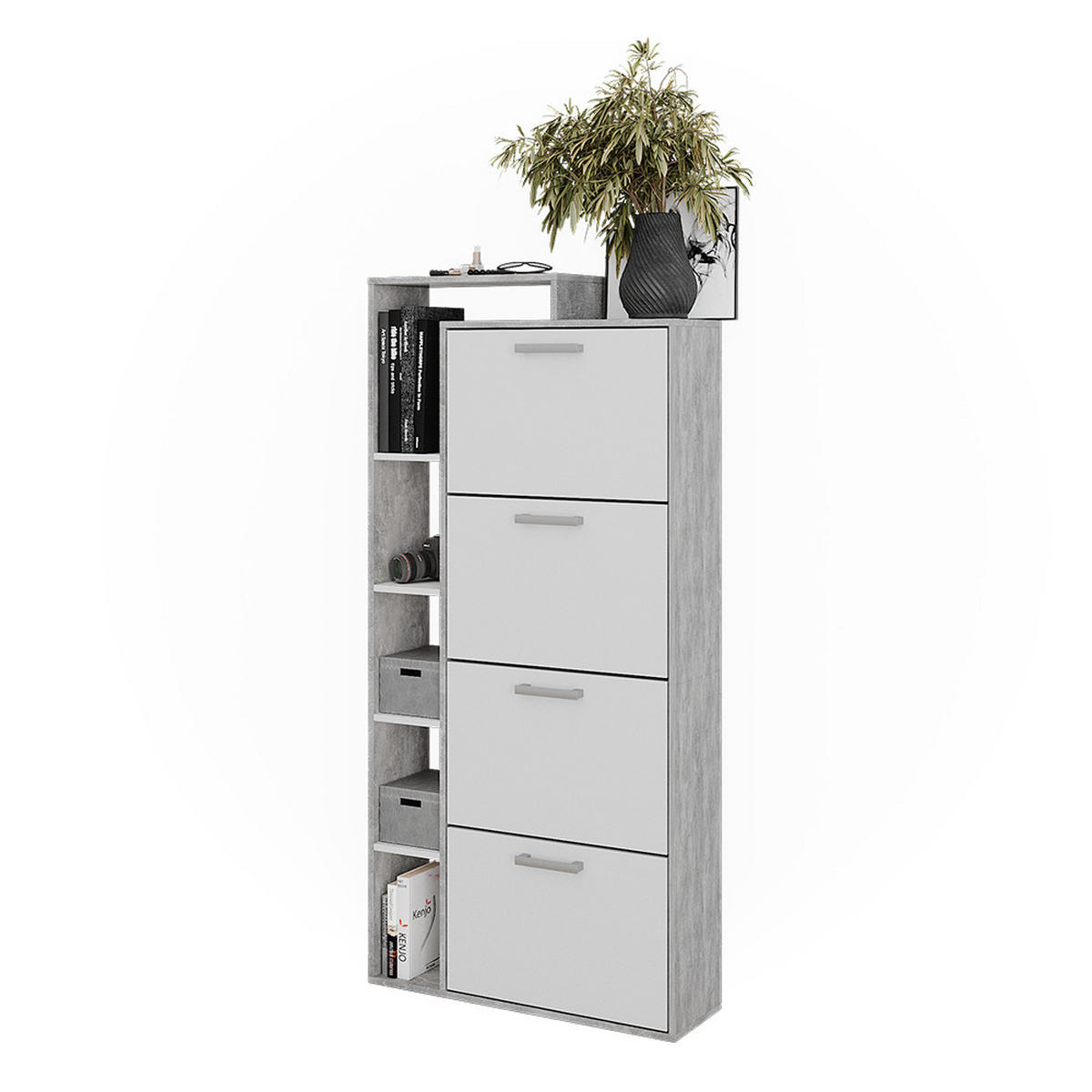 SCHUHKIPPER Orlando Weiß/Beton 80 x 166.1 cm mit 4 Fächern - Weiß/Grau, Holzwerkstoff (80/166.1/24.2cm) - Vicco