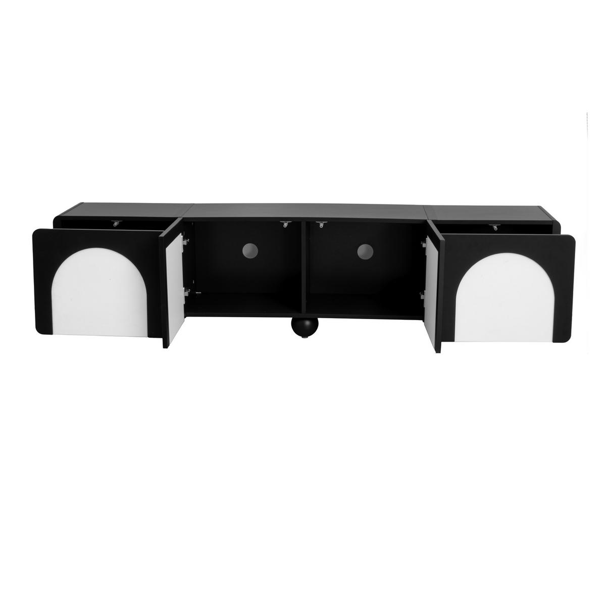 TV komoda z MDF a PB, 180/38/45 cm, černá/bílá - černá, kompozitní dřevo (180/45/38cm) - BEAOK