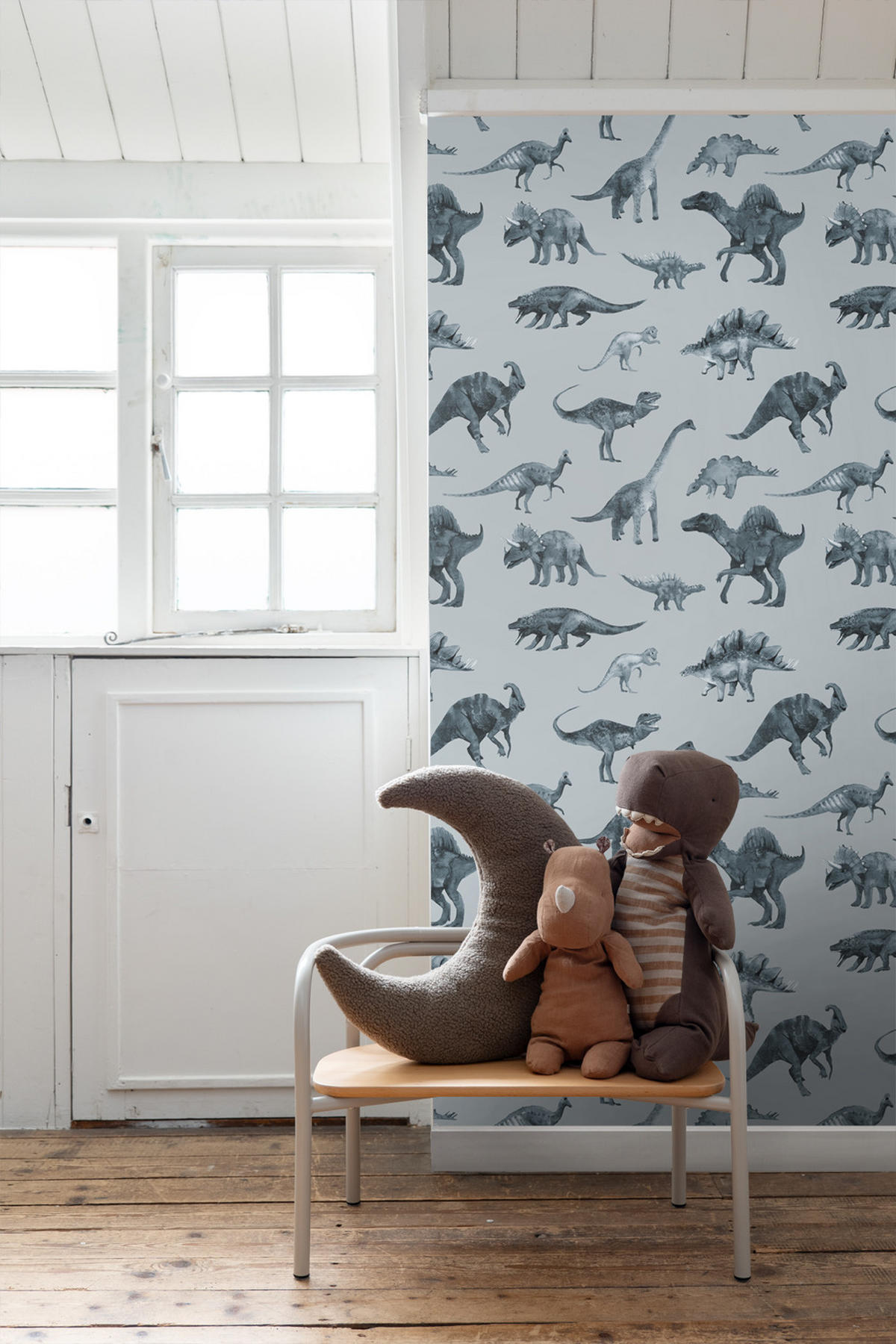 TAPETE Dinosaurier 50 x 900 cm - Blau, Papier (50/0.1cm) - ESTAhome