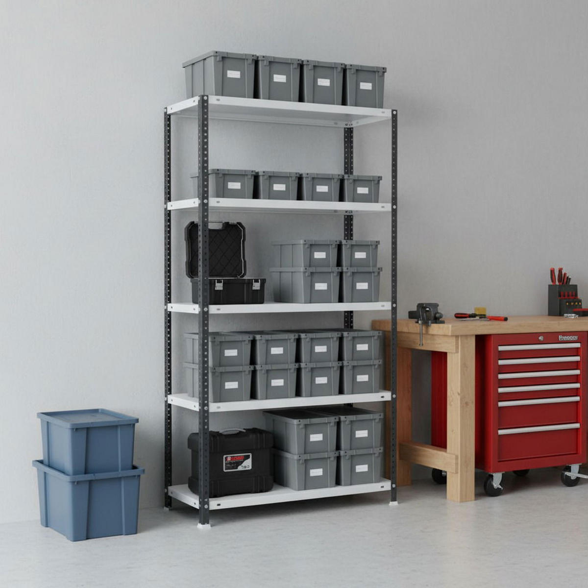 SCHRAUBREGAL PANDA TALL | HxBxT 200x100x30cm | 5 Fachböden | Fachlast 100kg | Anthrazit-Weiß - Anthrazit, Metall (100/200/30cm) - PROREGAL