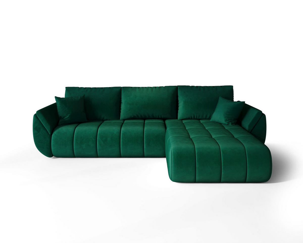 ECKSOFA SYDNEY PREMIUM rechts grün Velours Monolith 37 - Schlaffunktion, Bettkasten - Grün, Textil (280/185cm) - Cornero