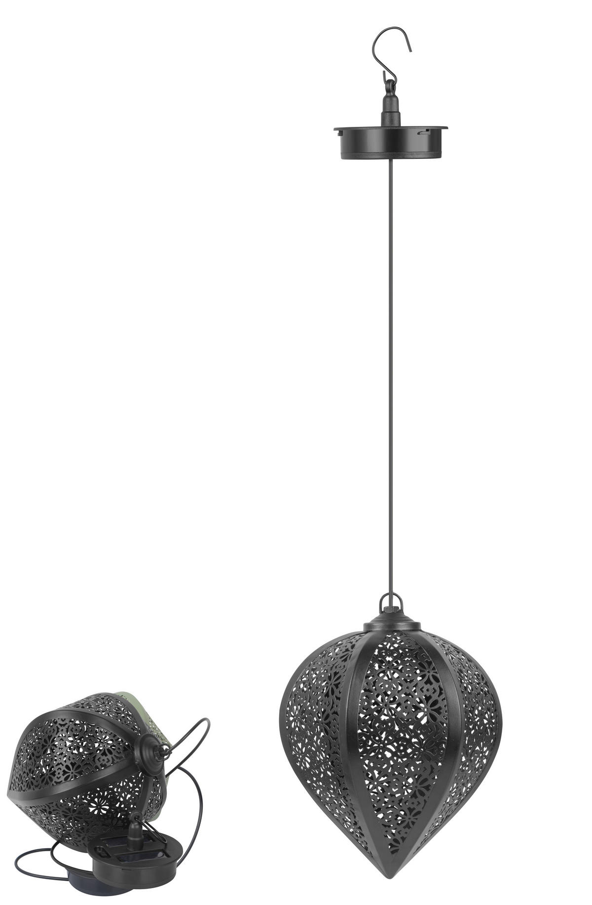 LED-SOLAR-HÄNGELEUCHTE - wetterfest mit Dämmerungssensor und Schattenspiel für Garten und Terrasse, Schwarz, 1er-Set - Schwarz, Metall (15.5/15.5/76cm) - Northpoint