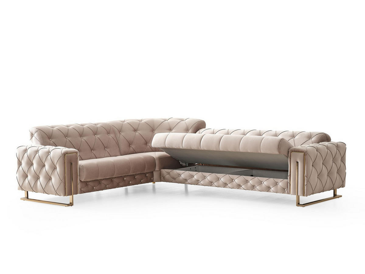 ECKSCHLAFSOFA Shimla Beige - Langer Schenkel Rechts - Beige, Holzwerkstoff/Kunststoff (245/310cm)