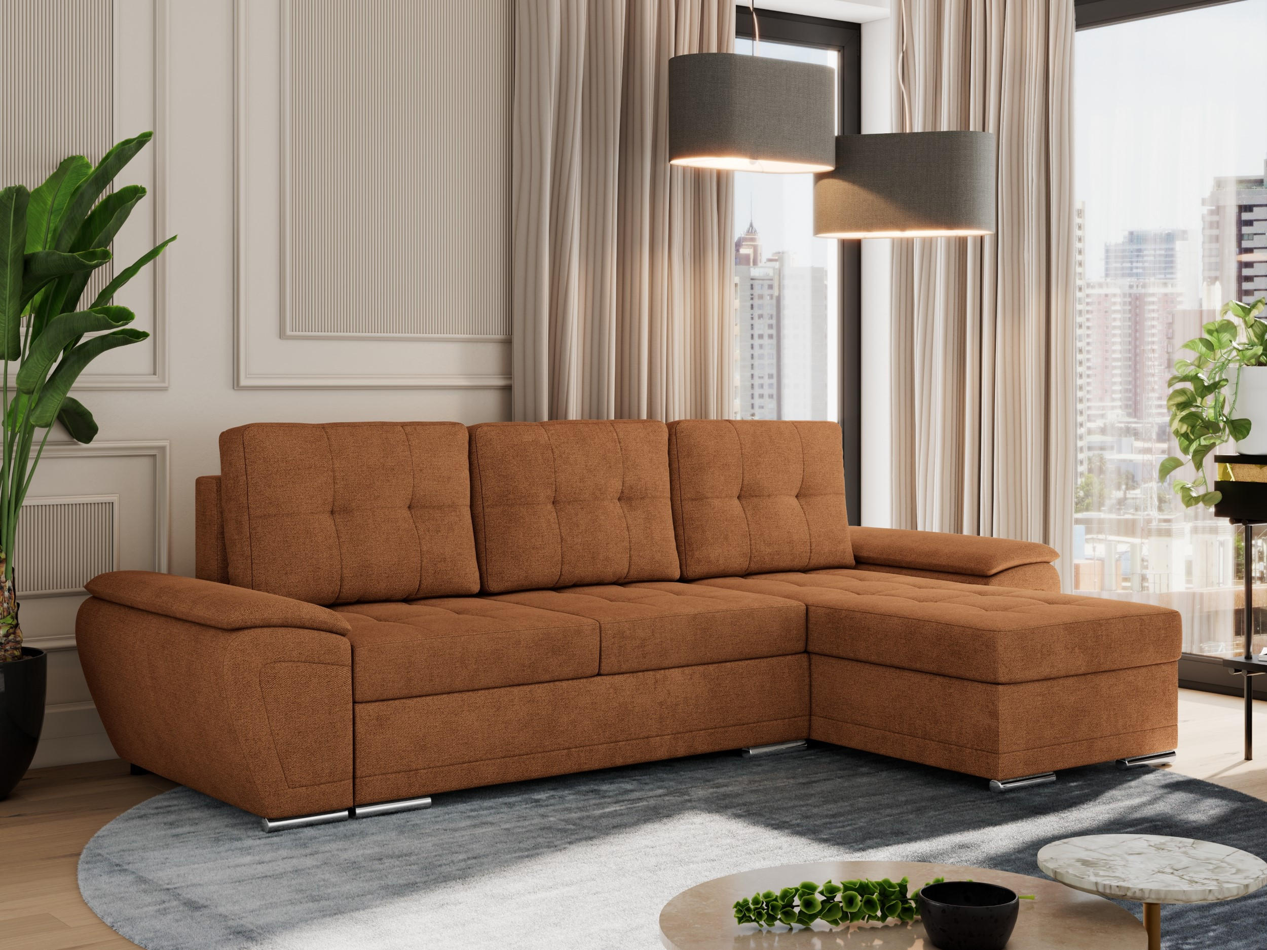 ECKSOFA UMBRIA L Orange Stukture - Orange/Grau, Textil (271/157cm) - MKS