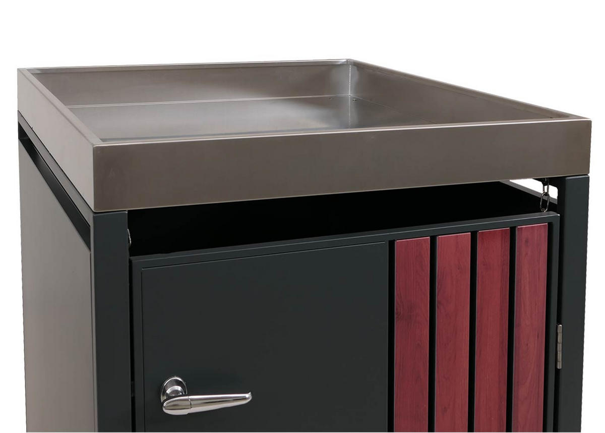 MÜLLTONNENBOX 1er mit Pflanzkasten HxBxT 125x68x84cm Anthrazit Holzoptik dunkel - Anthrazit, Metall (68/125/84cm) - PROREGAL