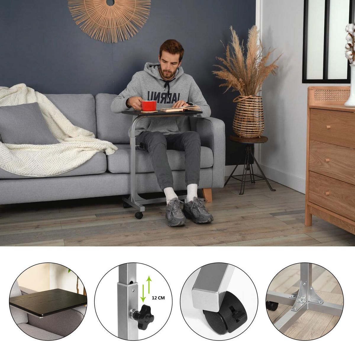 BEISTELLTISCH in Metall - Schwarz, Metall (79/48/37cm) - Meubles Cosy