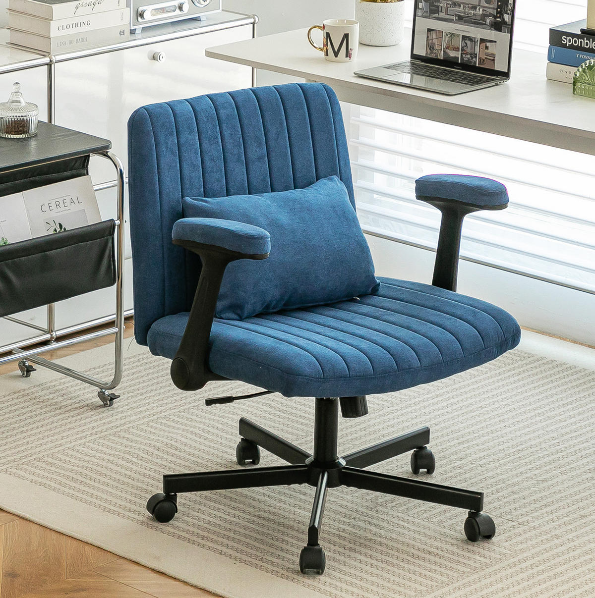 BÜROSTUHL höhenverstellbar mit klappbaren Armlehnen Stoff Blue - Blau, Kunststoff (25.2/33/21.5cm) - Meubliv