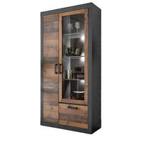 VITRINE Old Used Wood Shabby Design mit grau, Vitrinenschrank mit viel Stauraum - Dunkelgrau/Braun, Holzwerkstoff/Kunststoff (97/201/40cm) - Furn.Design
