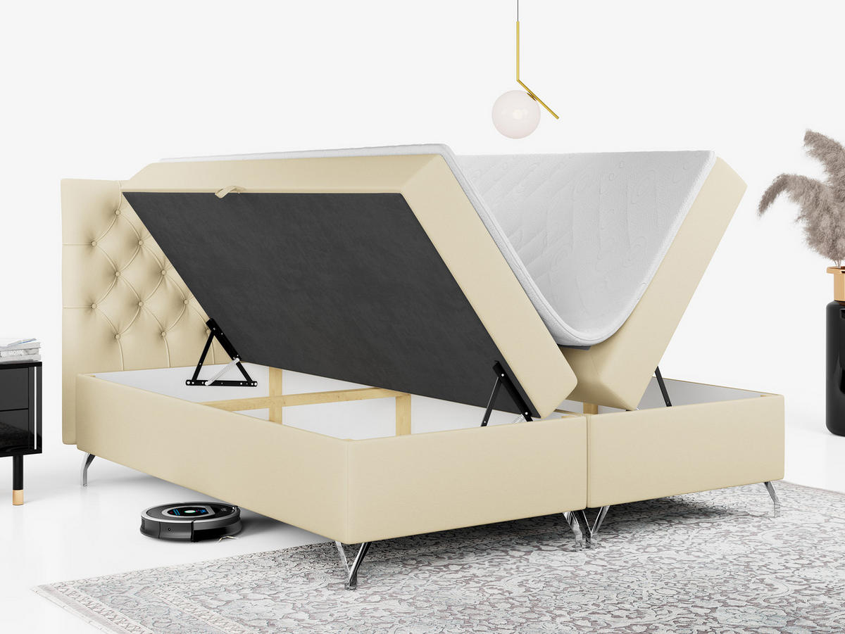 BOXBETT GRIMALDI 120/200 Creme Kunstleder - H3 - Creme, Holz/Textil (120/200cm) - MKS