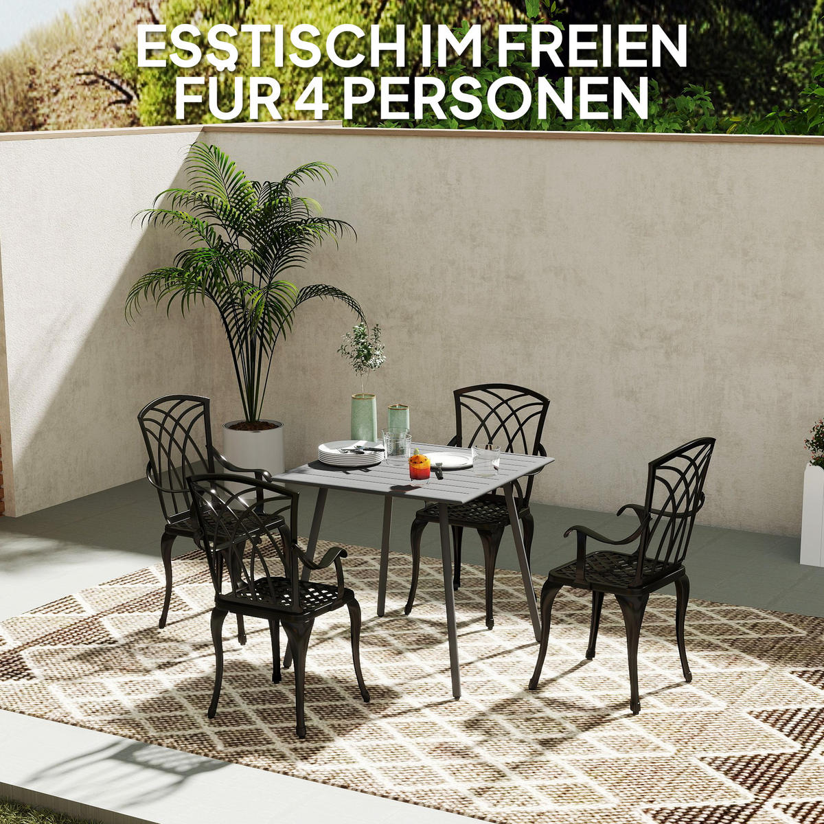 GARTENTISCH Stahl 80 x 80 x 74 cm - Grau, Metall (80/80/74cm) - Outsunny