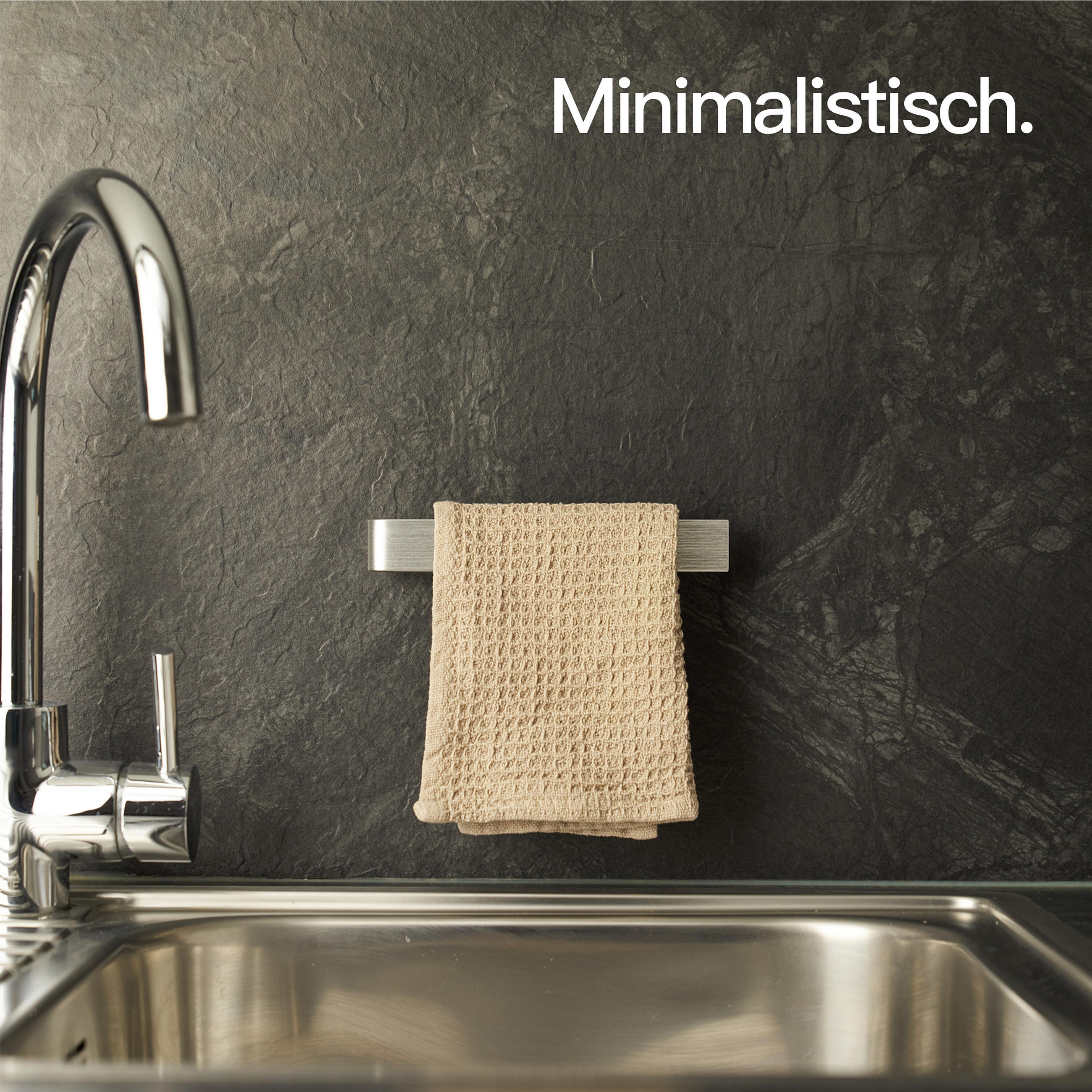 SPÜLTUCHHALTER OHNE BOHREN Silbergrau Gebürstet - Silberfarben, Metall (17/3/3cm) - Designfabrik Hamburg