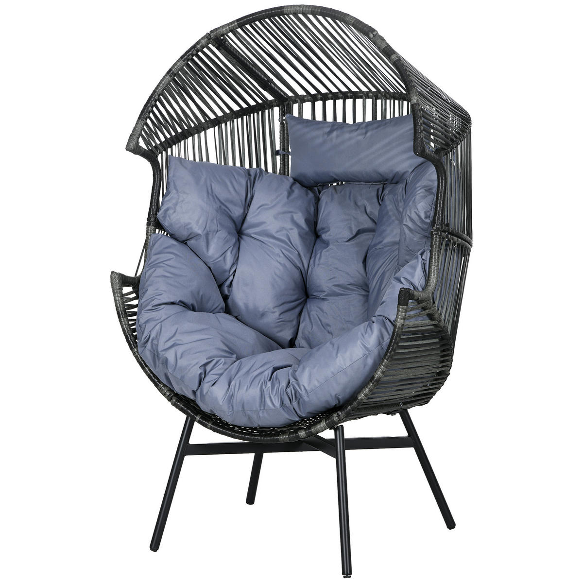 RATTANSESSEL DE-06721 Outdoor-Sessel, PE-Rattan, mit Kissen Grau/Schwarz - Grau, Kunststoff/Metall (75/143/89cm) - ComfortXL