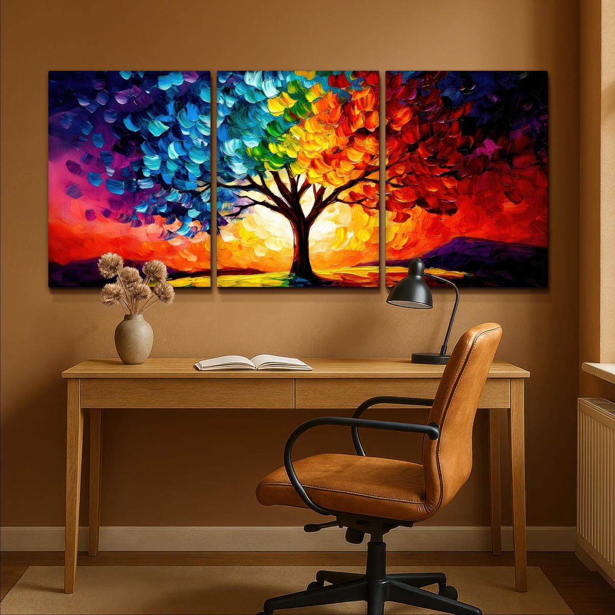 LEINWANDBILD 3er Set Baum - Farbenfroh - Malerei-Look - Abstrakt 180x80 cm - Multicolor, Textil (180/80cm) - MuchoWow