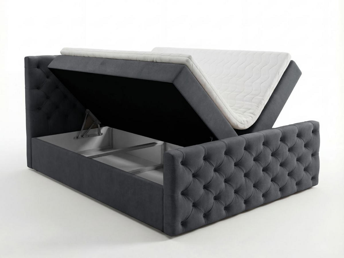 BOXBETT Montego 140x200 Dunkelgrau - Dunkelgrau, Holz/Textil (140/200cm) - Graingold