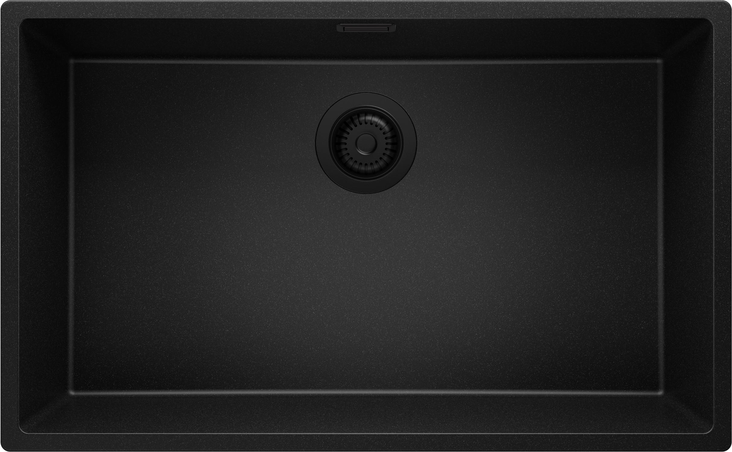 UNTERBAUSPÜLE GRANIT London, 2-er set Alles Schwarz 76/47 cm 1 Becken + Ablauf-Set ab 80er Unterschrank - Schwarz, Kunststoff (76/20/47cm) - Primagran