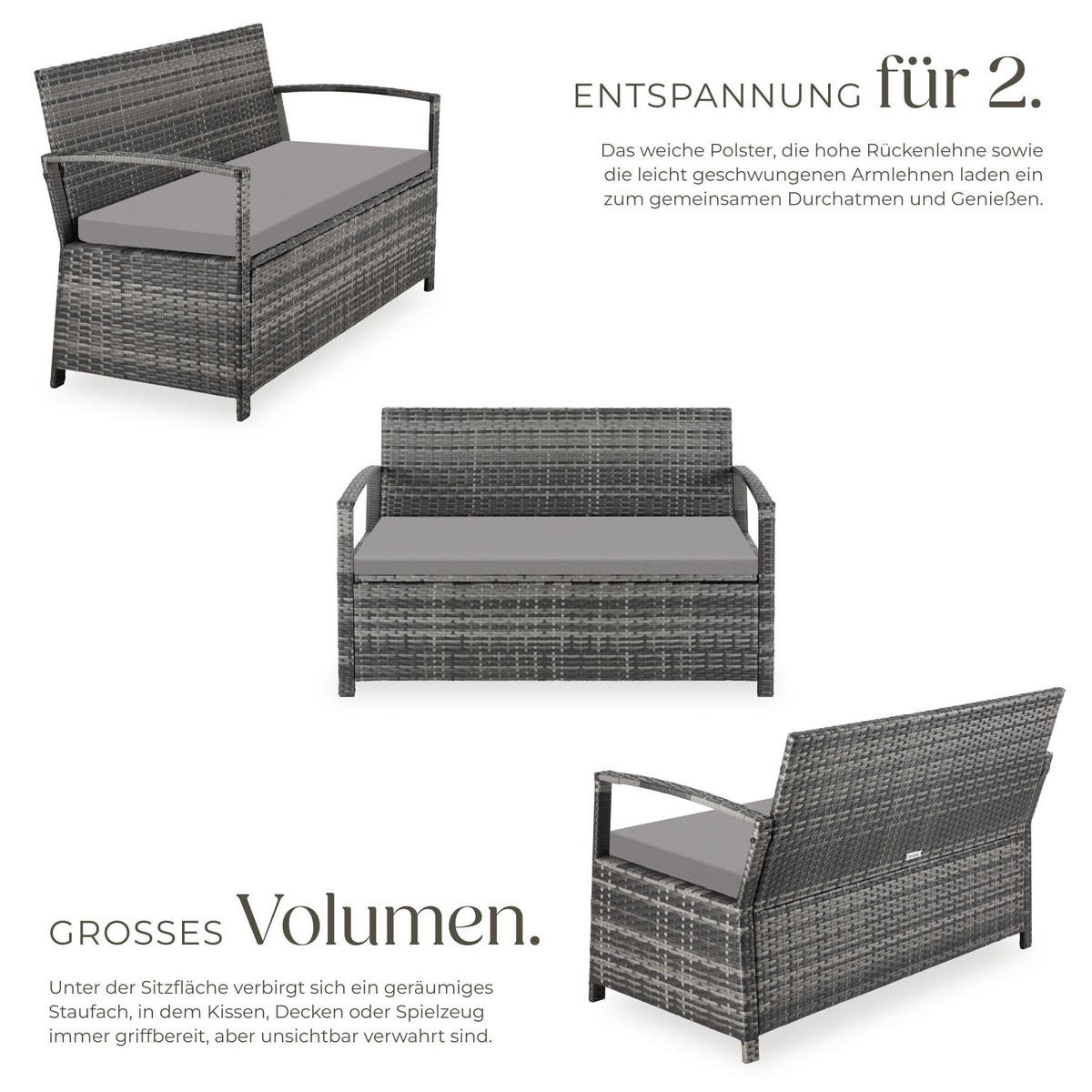 RATTAN-GARTENBANK Vecchia, 128 x 56 x 77,5 cm, inklusive Schutzhülle, grau - Grau, Kunststoff (128/77.5/56cm) - tectake