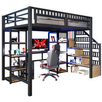HOCHBETT mit Schreibtisch 140/200 cm in Schwarz – mit Stauraumleiter und LED - Schwarz, Metall (140/200cm) - BEAOK