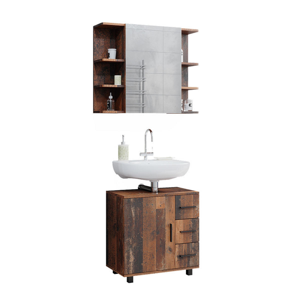 BADMÖBEL-SET Ilias Eiche rustikal 2 Teile - Wildeiche, Holzwerkstoff (60/60.8/33cm) - Vicco