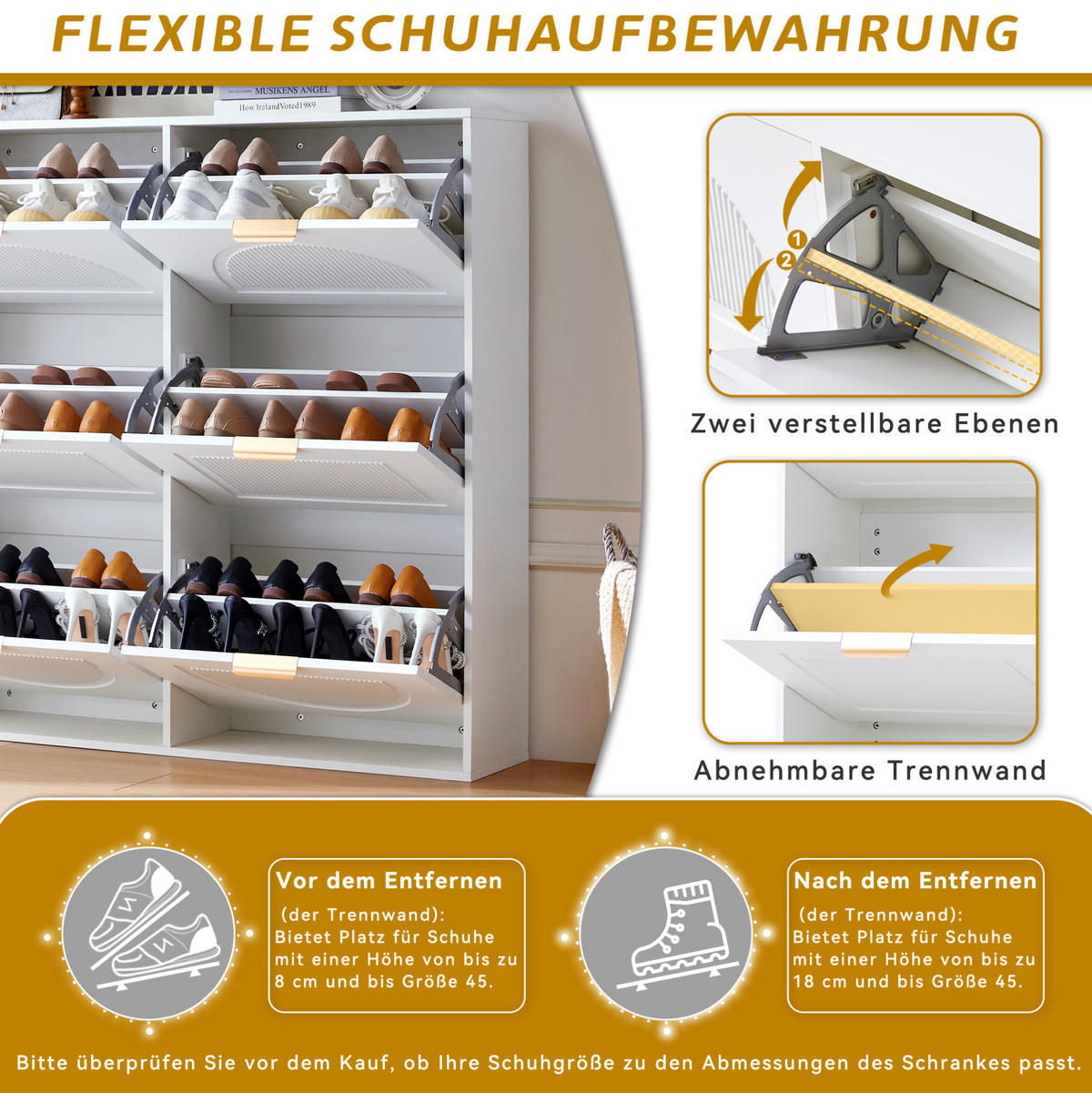 SCHUHSCHRANK 118/25/115 cm mit 6 Klappenfächern und verstellbaren Böden, MDF/Holzwerkstoff, Weiß - Weiß, Holzwerkstoff (118/115/25cm) - Redom