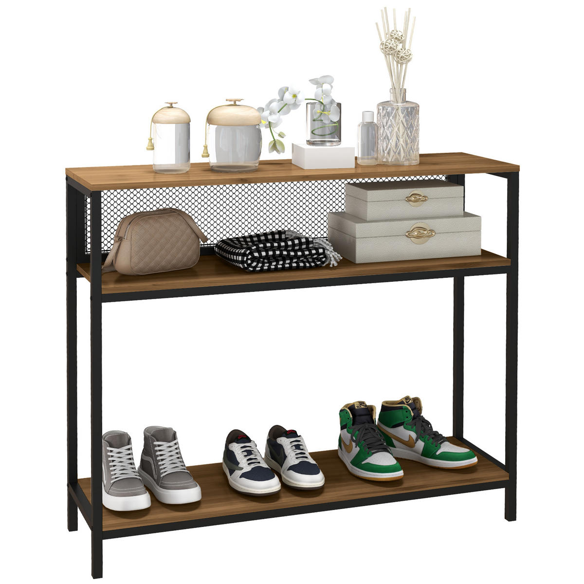 KONSOLENTISCH, Flurtisch mit 2 Regalen, Braun, 100 x 29,5 x 90 cm - Braun, Holzwerkstoff (29.5/100/90cm) - HOMCOM