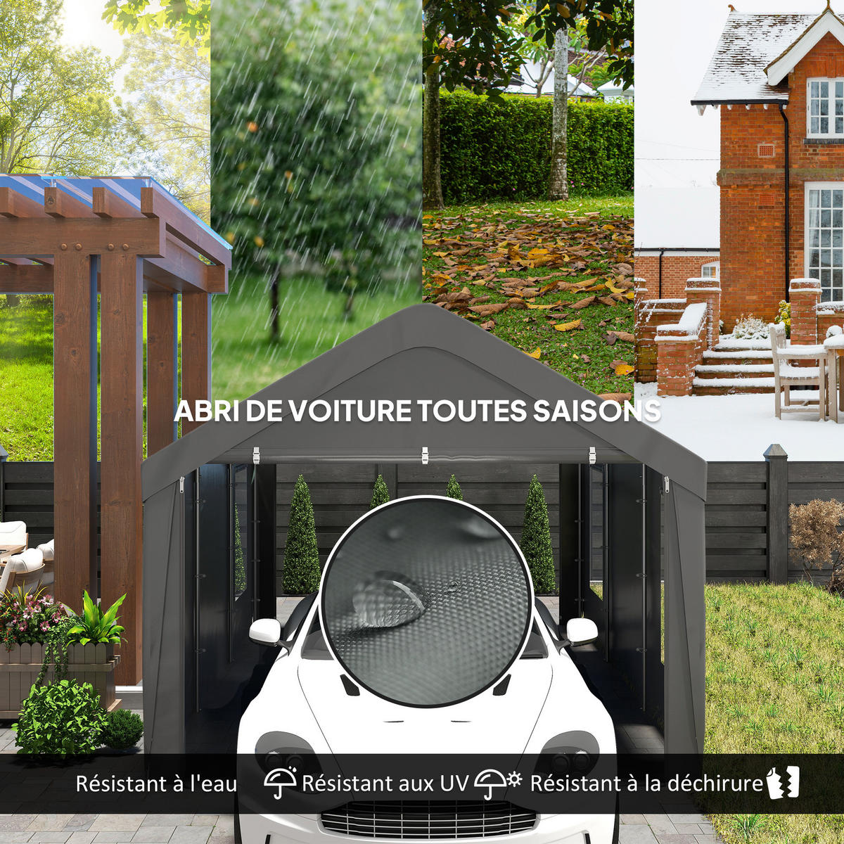 CARPORT DE-12659 300/600 cm mit 2 Rolltüren und 4 Fenstern Dunkelgrau - Dunkelgrau, Kunststoff (303/280/600cm) - ComfortXL