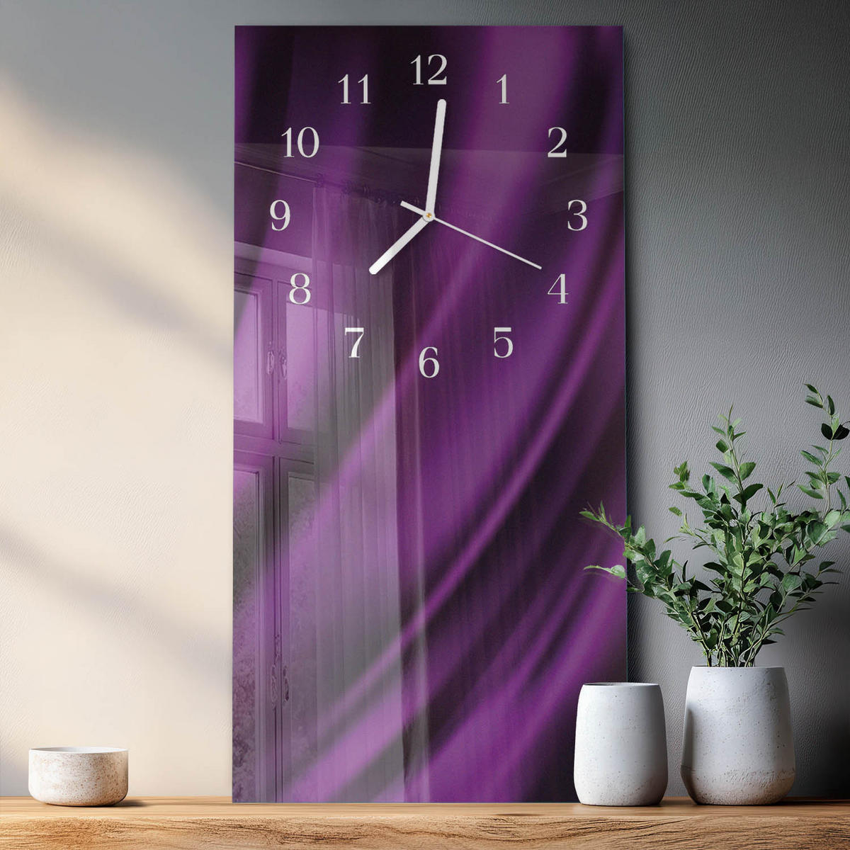 WANDUHR 30x60 cm - Rose - Lila, Glas (30/60/0.4cm) - TULUP