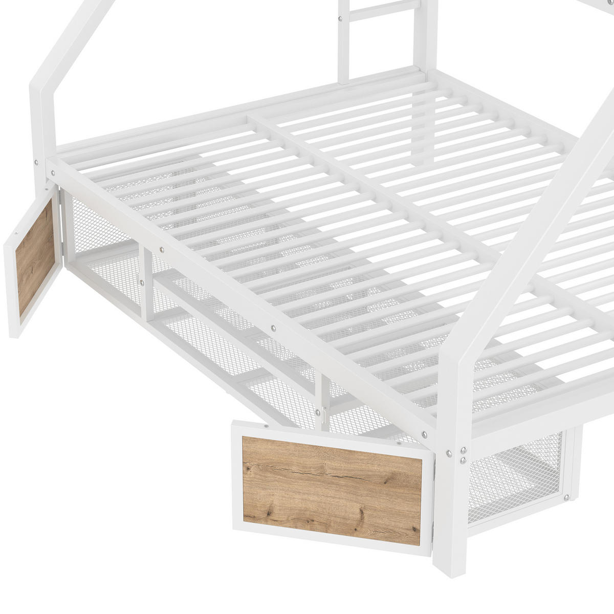 ETAGENBETT 90/200 cm 140/200 cm Weiß mit Schuhschrank, Staufächern und Leiter - Weiß, Metall (140/200cm) - MIVRAY