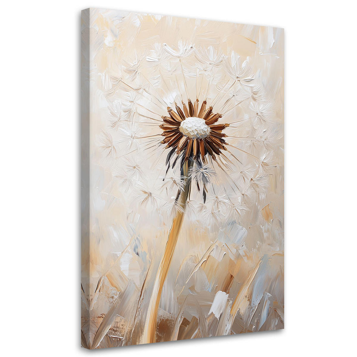 LEINWANDBILD Löwenzahnblüten Makro Baiser - Beige, Textil (60/90cm) - Feeby