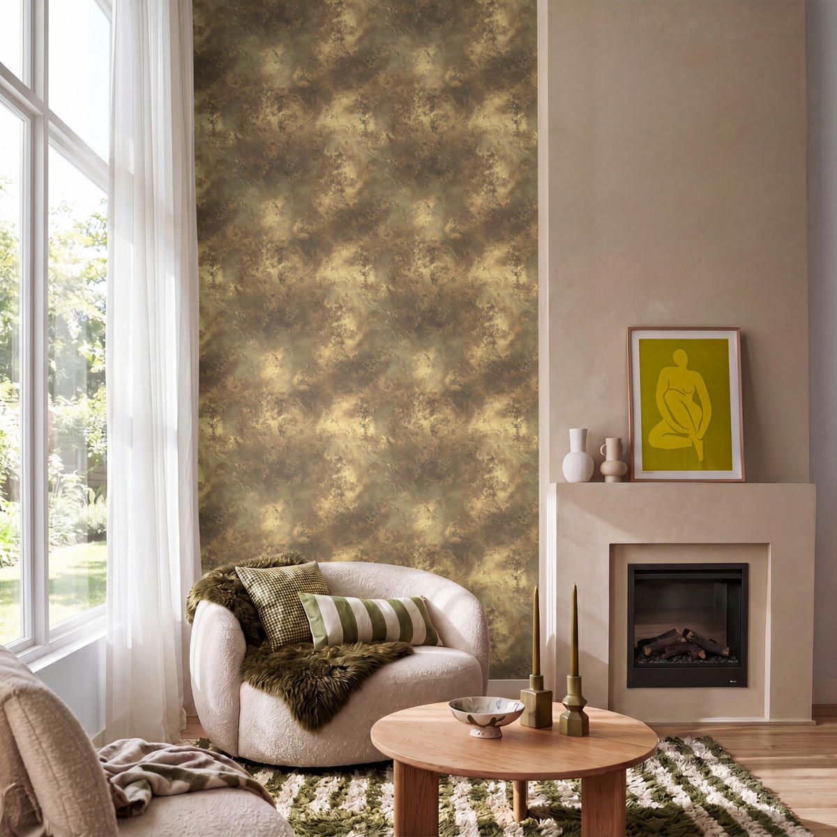 TAPETE - Antik - Metallic-Look - Gold - 140x300 cm - Messingfarben, Papier (140/300cm) - OnlyWow