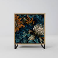 SIDEBOARD MORNING BLOOM, Eichefarben, 57,5x42x67,5 cm, Schwarze Metall-Rahmenfüße - Eichefarben/Multicolor, Holzwerkstoff/Metall (57.5/67.5/42cm) - SpaceRebels