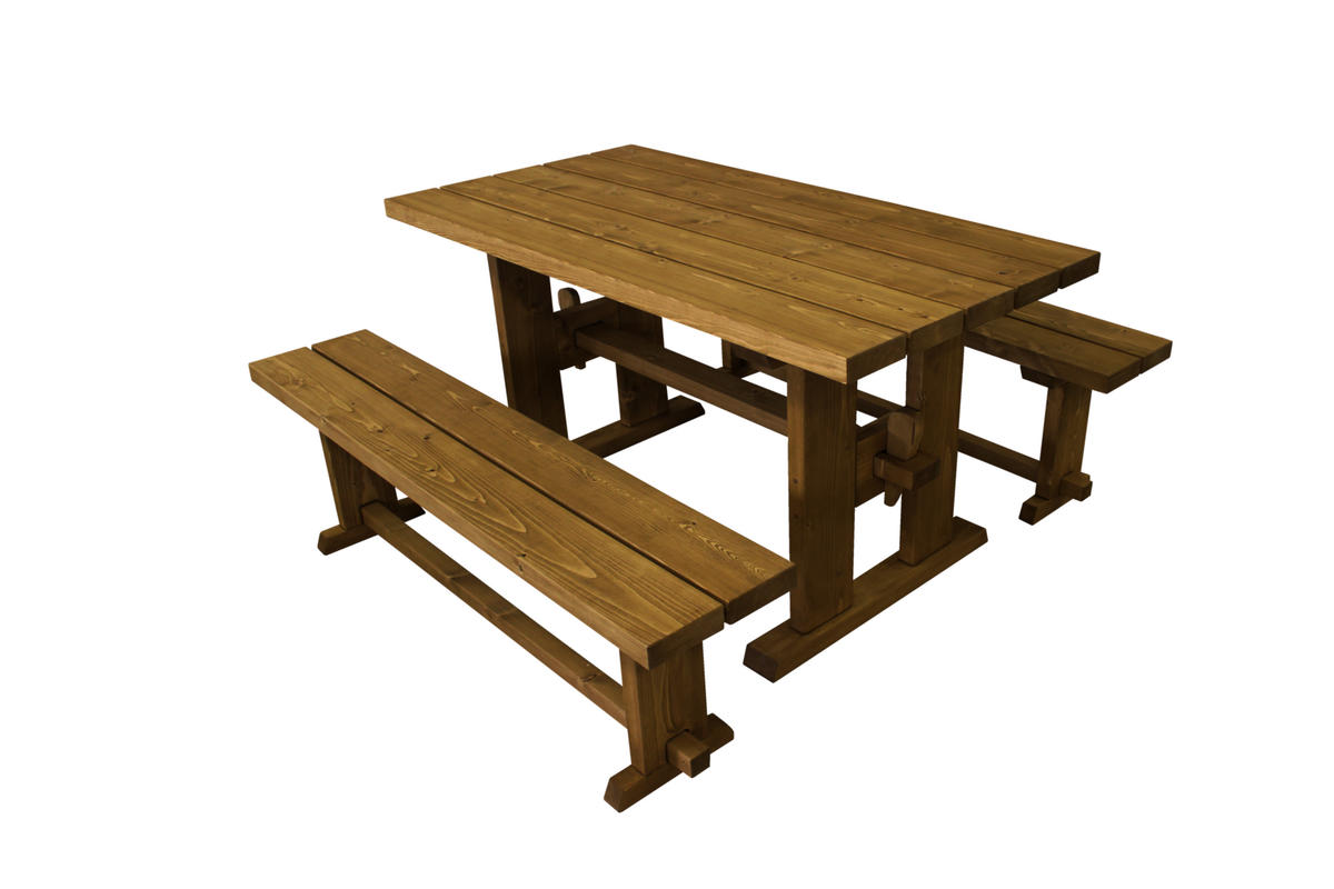 GARTENTISCH MIT BÄNKEN 150 cm - Dunkelbraun, Holz - MSL wooden furniture