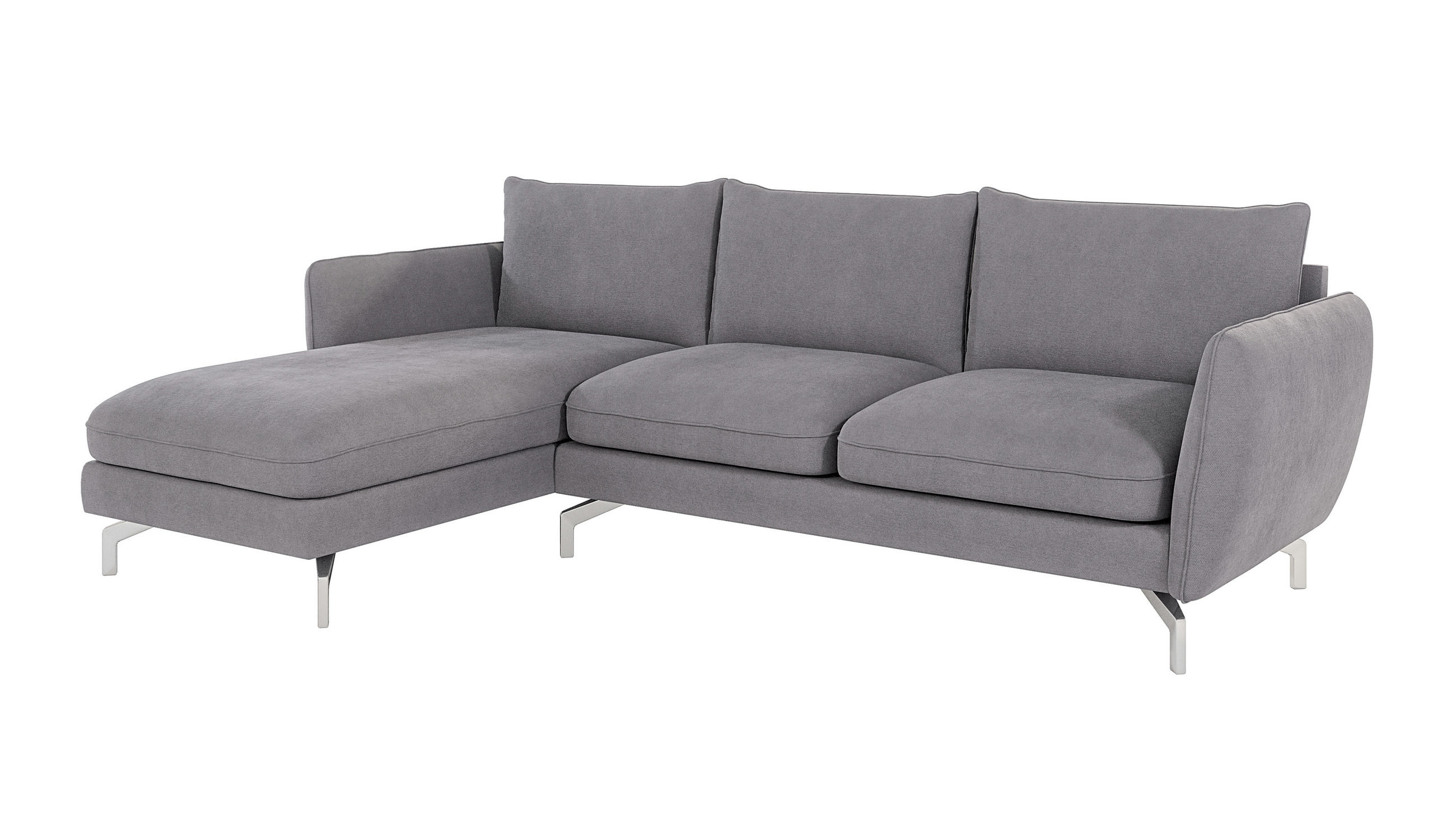 ECKSOFA Elou Grau Microfaser - Chromfarben/Grau, Holz/Textil (261/167cm) - S-Style Möbel