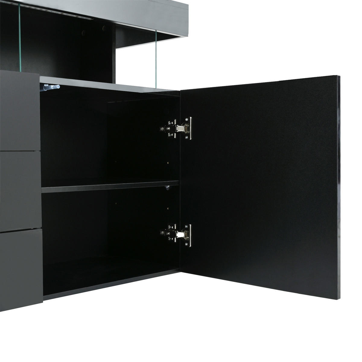 SIDEBOARD in Schwarz mit LED-Lichtstreifen für Wohnzimmer, Küche und Flur, B140/T35/H80 cm - Schwarz, Holzwerkstoff/Kunststoff (140/80/35cm) - STILVORA
