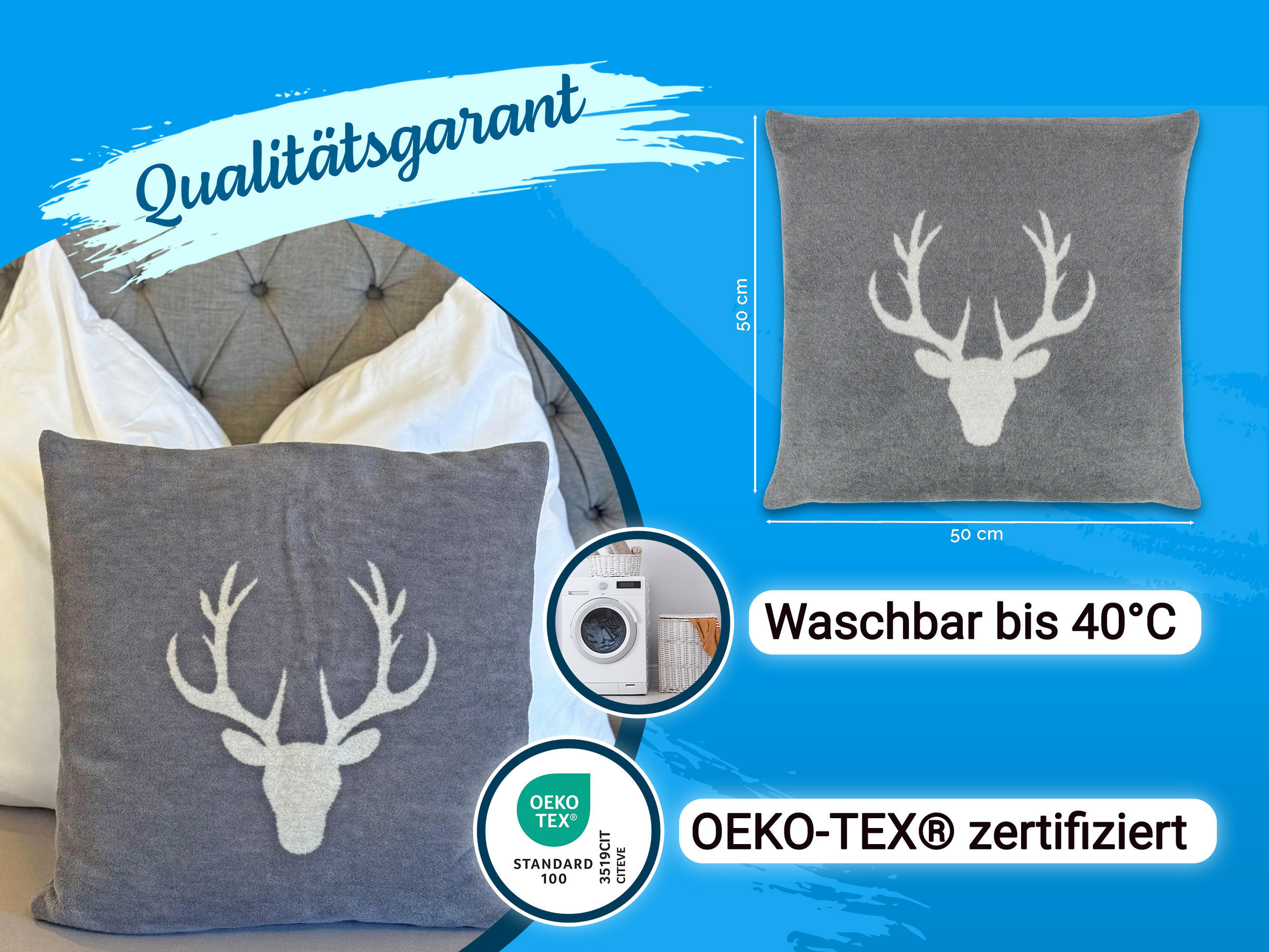 KISSENBEZUG, 50x50 cm, 60% Baumwolle, 40% Polyacryl, Grau - Grau, Naturmaterialien (50/50cm) - Zollner