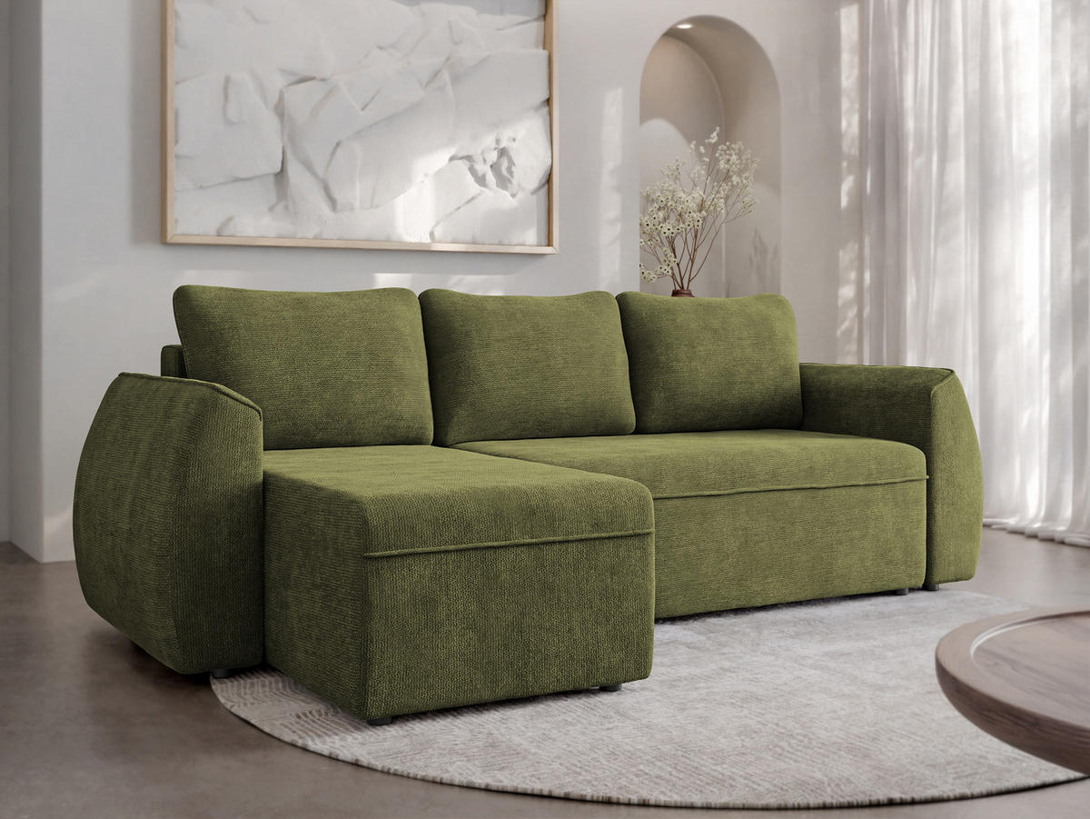 ECKSCHLAFSOFA Darlan - Schwarz/Grün, Holz/Kunststoff (245/143cm) - MIRJAN24