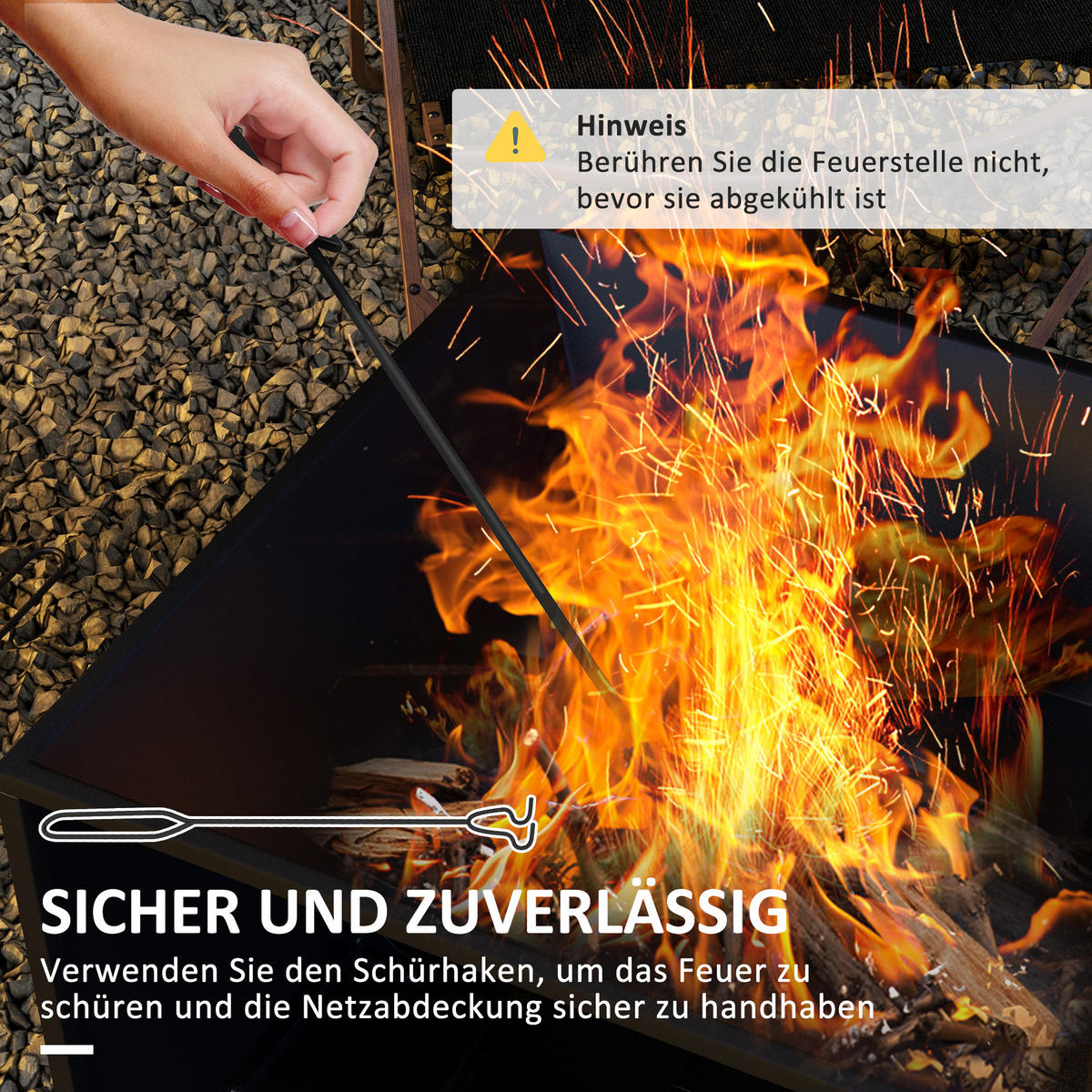 FEUERSCHALE, Keramik, Metall, Schwarz - Schwarz, Keramik/Metall (51/56/101cm) - Outsunny