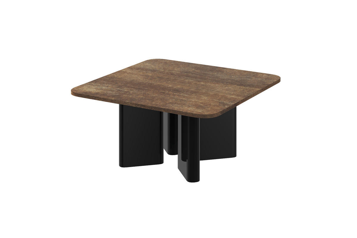 designimpex Couchtisch Schwarz Hochglanz, Rost 80x50x80 cm
