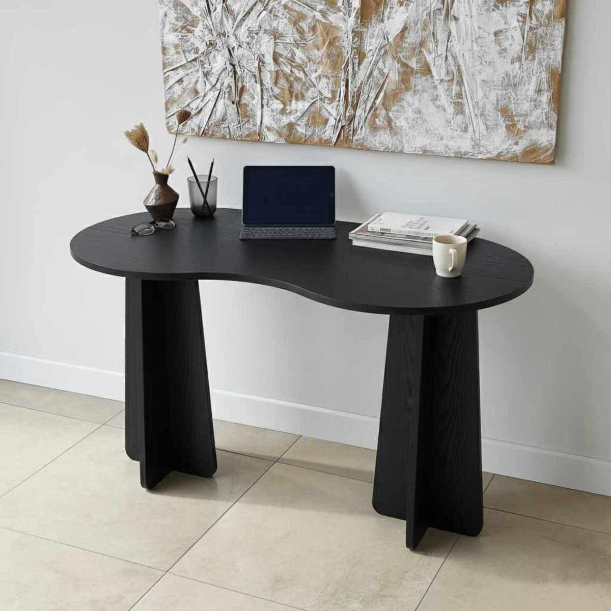 SCHREIBTISCH mit organisch-form Tischplatte 120/60/75 cm - Schwarz, Holzwerkstoff (120/60/75cm) - Calicosy