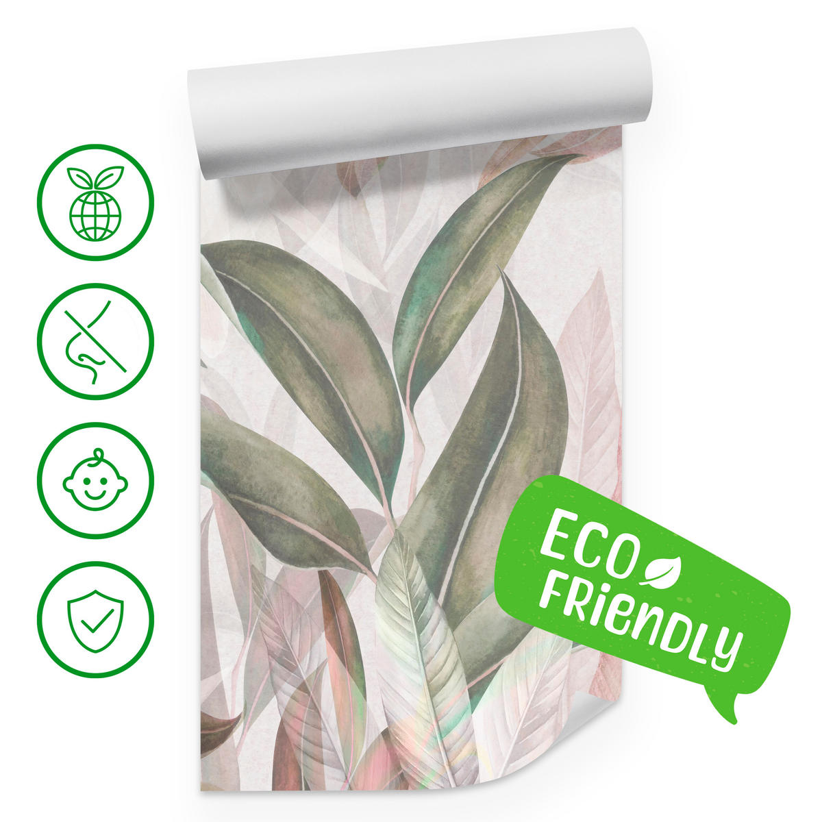 FOTOTAPETE für Wohnzimmer Empfindlich Pastell Bananenblätter 400x280 - Beige/Rosa, Papier (400/280cm) - Muralo